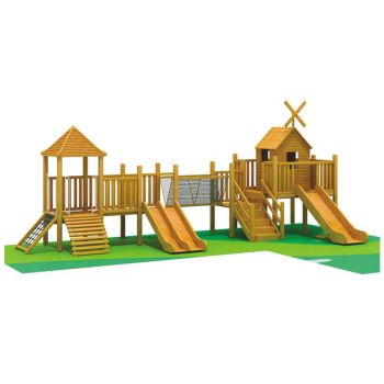 wooden outdoor playhouse with slide