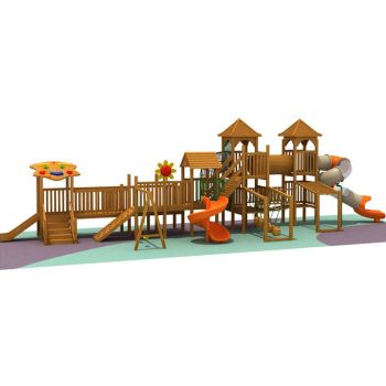 wood outdoor playhouse with slide