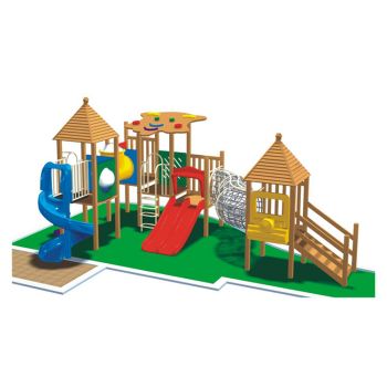 wood outdoor playhouse with slide