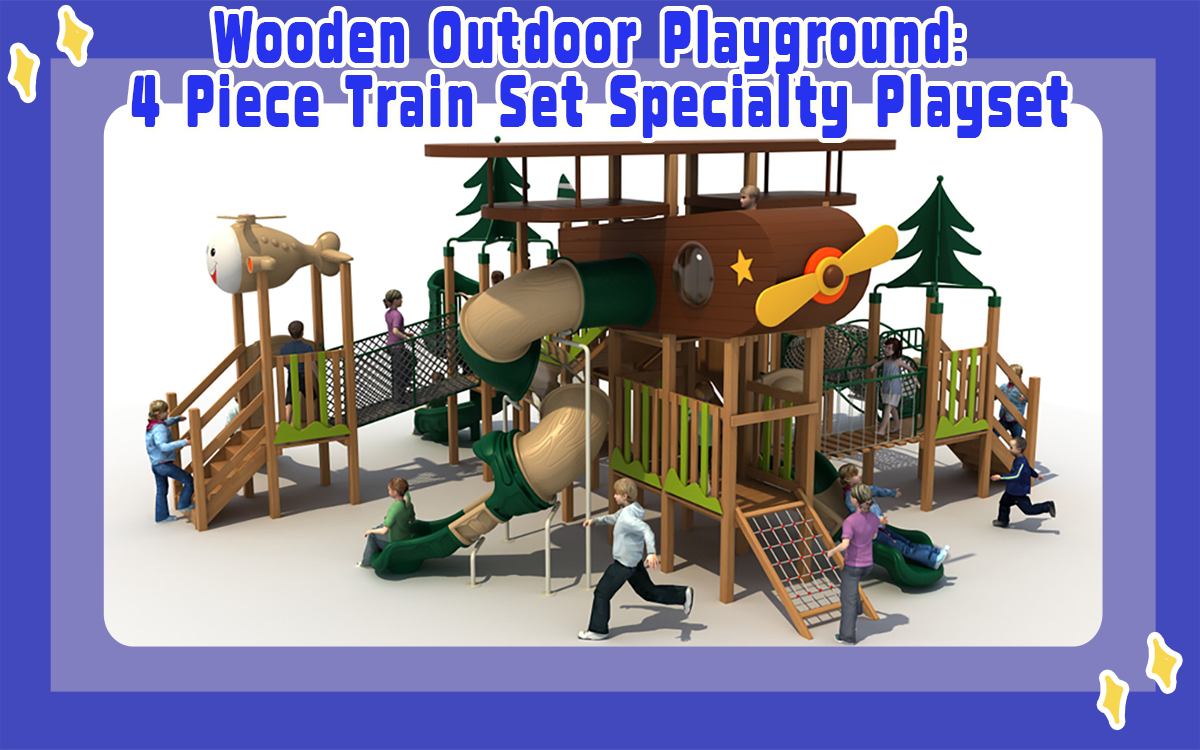 Wooden Outdoor Playground: 4 Piece Train Set Specialty Playset
