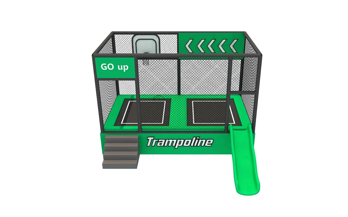 backyard playground with trampoline