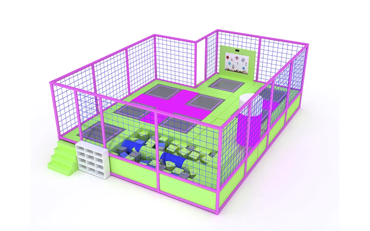 backyard playground with trampoline