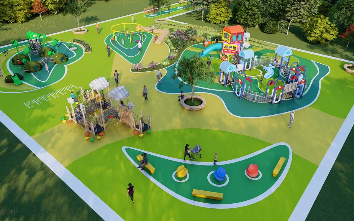 Ingeniería de precisión para juegos duraderos hechos a medida 4 planos de parques infantiles personalizados