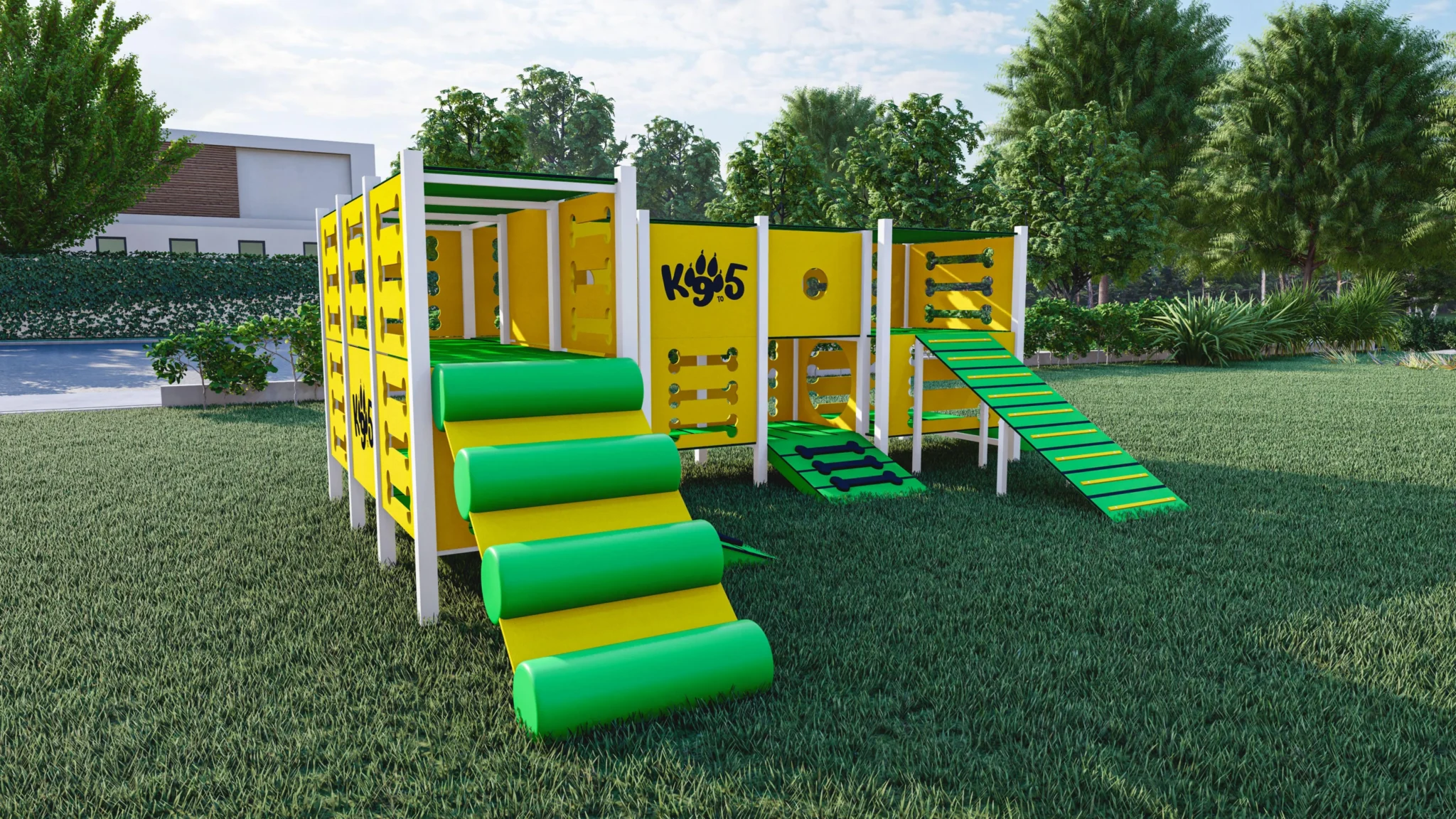 Transformación de espacios exteriores con juegos para perros personalizados Backyard Solutions 3 juegos para perros patio trasero